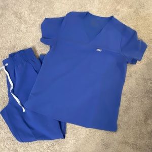 Figs royal blue, high waisted yoga pants scrub set